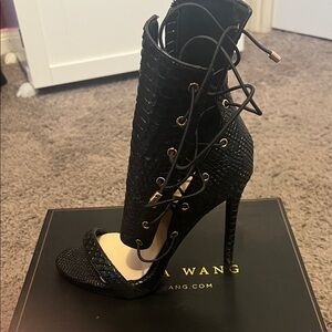 Alexander Wang Black Textured Lace-Up Heels